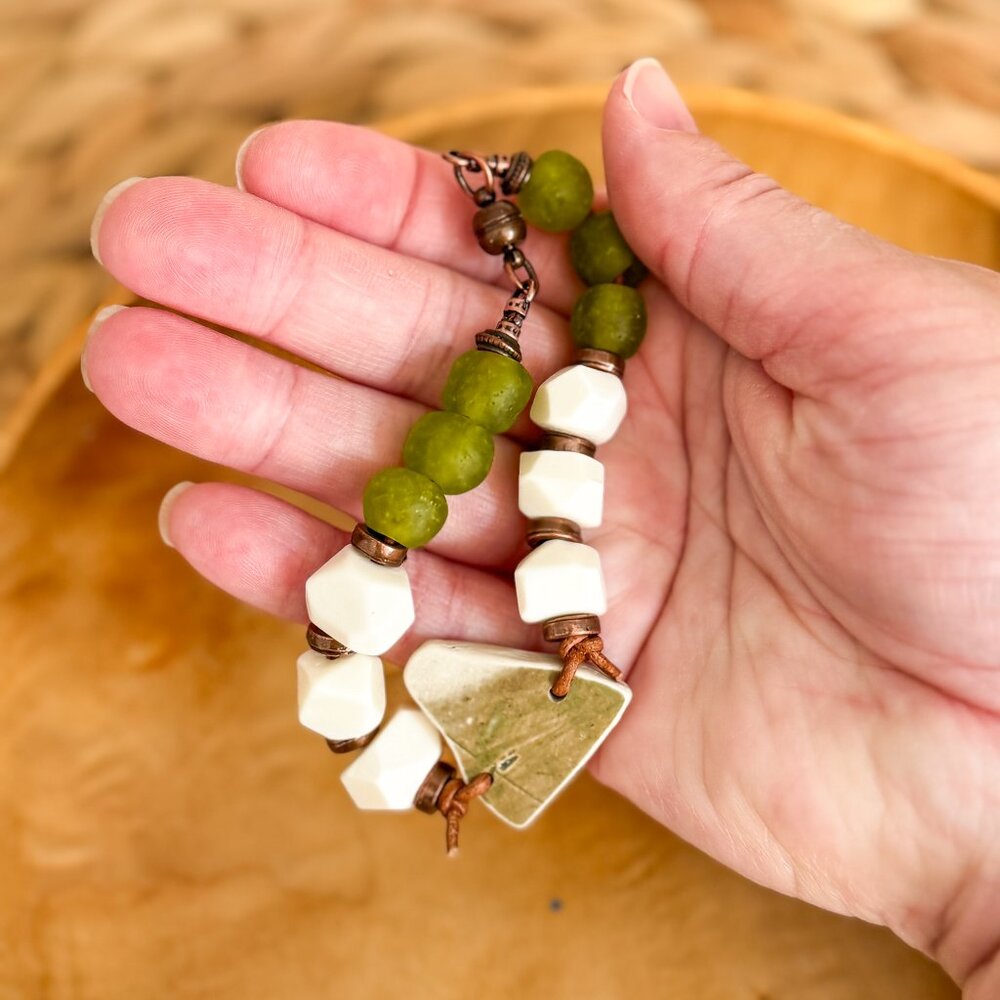 Up-cycled Chunky Artisan Pottery Bracelet with Copper Accents - Picture 5 of 8